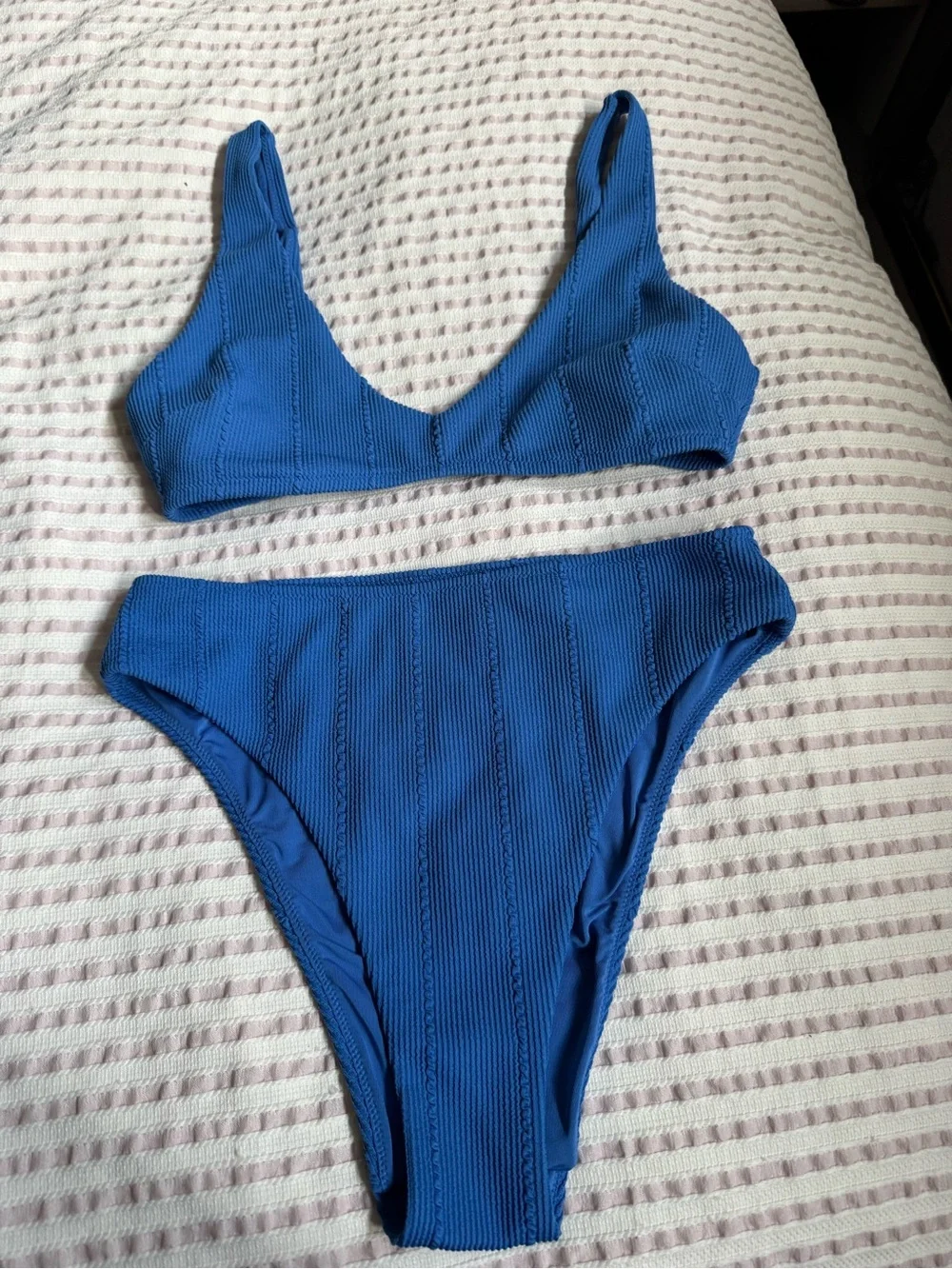 Aerie Real Good Swim Line -2022- Ribbed  Swim Set Blue Plunge